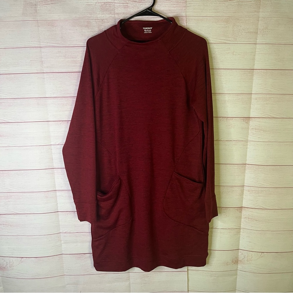 Toad&Co Red/Maroon Long Sleeve Mock Neck‎ Pocket Sweater Dress Medium
